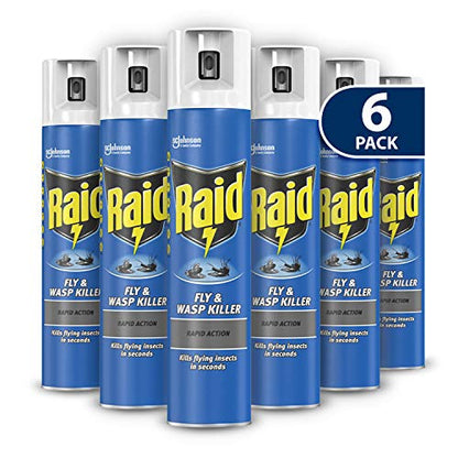 Raid Rapid Action Fly & Wasp Killer, Fly Killer Spray For Indoor Use, Pack of 6 (6 x 300ml)